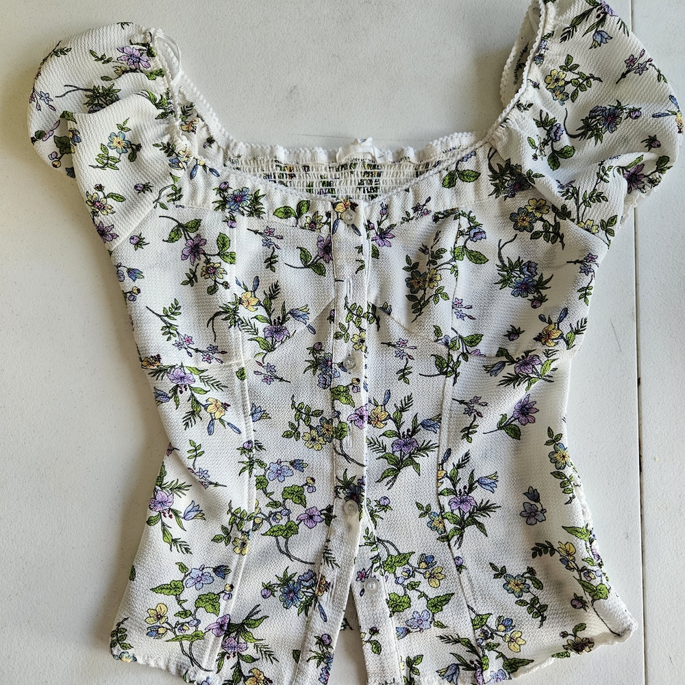 Floral Puff Sleeve Corset Top
